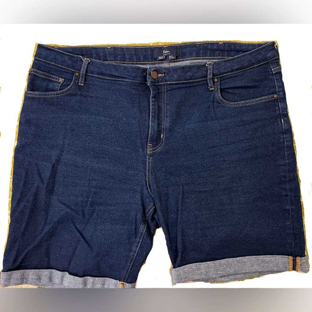 Boden Dark Denim Jean Shorts with 9” inseam.